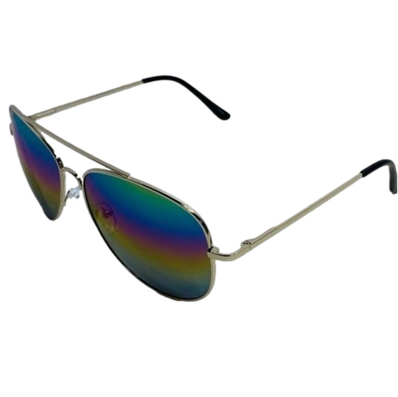 6068 | Silver Frame Rainbow Lens Aviator Sunglasses - Picture 3 of 5